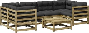 vidaXL 7 részes impregnált fenyőfa kerti ülőgarnitúra párnákkal