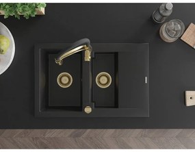 Mexen Gaspar, 1,5 kamrás gránit mosogató 737x475x177 mm és Aster mosogató csaptelep, fekete, 6507-77-73450-57-G