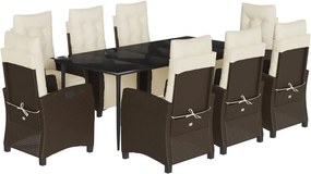 vidaXL 9-részes barna polyrattan kerti étkezőgarnitúra párnákkal