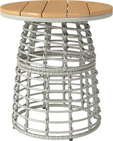 Outsunny Kerti Kávézó Asztal, Kerek Kültéri Melléktáblázat Műgyanta Rattan Hatású Fém és Kompozit Lappal, Ø 45 x 50 cm Szürke | Aosom