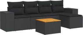vidaXL 6 részes fekete polyrattan kerti ülőgarnitúra párnákkal