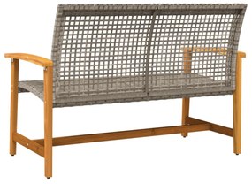 szürke polyrattan és akácfa kerti pad 112 cm