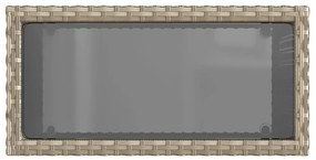 világosszürke polyrattan kerti kisasztal üveg lappal58x27,5x55cm