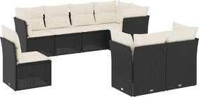 vidaXL 8 részes fekete polyrattan kerti ülőgarnitúra párnákkal