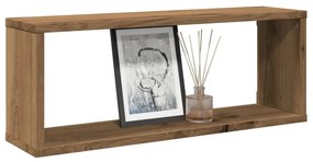 2 db kézműves tölgyszínű szerelt fa fali kockapolc 60x15x23 cm