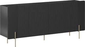 Malmi négyajtós komód 200 cm - matt fekete / arany lábak