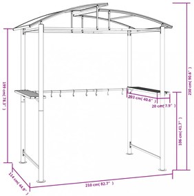 antracit acél grillező pavilon oldalsó polcokkal 210x114x230 cm