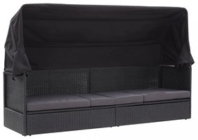 fekete polyrattan kültéri kanapé napellenzővel