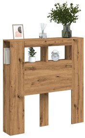 kézműves tölgyszínű szerelt fa LED-es fejtámla 100x18,5x103,5cm