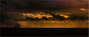 Egy vitorlás naplementekor képe (120x50 cm)