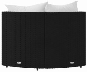 2 db fekete polyrattan kerti sarokkanapé párnákkal