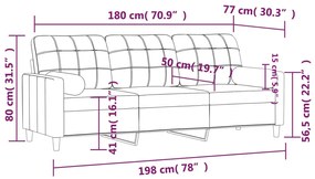 3 személyes fekete szövet kanapé díszpárnákkal 180 cm
