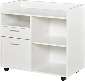 Vinsetto Multifunkciós Nyomtatótartó Irodaikocsis 3 Rekesz 2 Irattartó Fiókkal Állítható Polccal Kerekekkel 2 Féket 80x40x72 cm Fehér | Aosom