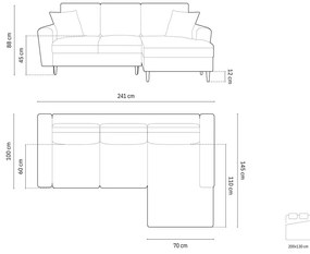 Sötétkék kordbársony kinyitható tárolóhelyes sarokkanapé (jobb oldali-heverő résszel) Kyoto – Cosmopolitan Design