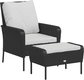 vidaXL fekete polyrattan kerti szék lábtartóval