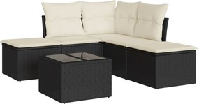 vidaXL 6 részes fekete polyrattan kerti ülőgarnitúra párnákkal