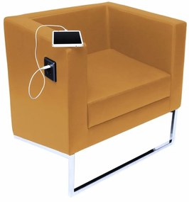 AKO minimal stílusú krómozott fémvázas lobby fotel kárpitozott kivitelben, USB porttal és konnektorral