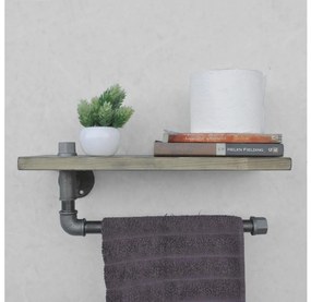 Fali polc törölközőtartóval BORURAF 16x40 cm fenyő/fekete