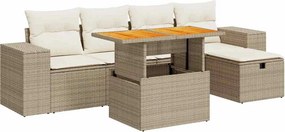 vidaXL 6 részes bézs polyrattan akácfa kerti ülőgarnitúra párnával