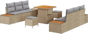 vidaXL Kerti Kanapé Szett párnával tárolóval 9 pcs Bézs Poli rattan