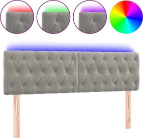 vidaXL világosszürke bársony LED-es fejtámla 160 x 7 x 78/88 cm
