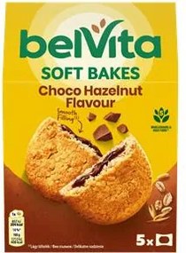 Keksz, 5x50 g, BELVITA Jó reggelt! Softy mogyorós ízű kakaós töltelékkel (KHE424)
