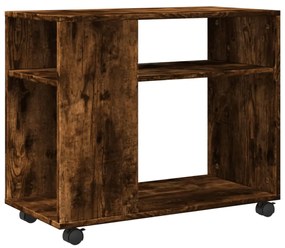 füstös tölgy színű szerelt fa kisasztal kerekekkel 70x35x60 cm
