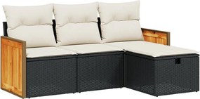 vidaXL 4 részes fekete polyrattan kerti ülőgarnitúra párnákkal