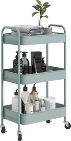 HOMCOM Gurulós Segédkocsi Kerekekkel, 3 Kosárral és Acél Vázal, Nappalira, Hálószobára, Irodába, Konyhába - 45x30x79 cm, Világoskék | Aosom