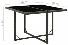 fekete polyrattan és üveg kerti asztal 109 x 107 x 74 cm