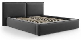 Sötétszürke bársony kárpitozott ágyneműtartós franciaágy ágyráccsal 180x200 cm Arendal – Cosmopolitan Design