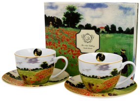 Porcelán 2 személyes teás csésze aljjal Monet Pipacsmező