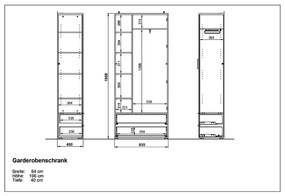 Fehér ruhásszekrény tölgyfa dekorral, tükörrel 84x196 cm Telde - Germania