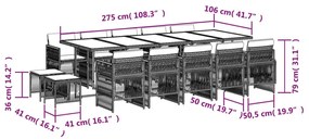 vidaXL 15 részes fekete polyrattan kerti étkezőgarnitúra párnákkal