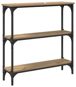 Konzolasztal polcokkal kézműves tölgy 75 x 22.5 x 75 cm