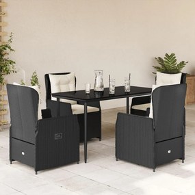 5 részes fekete polyrattan kerti étkezőgarnitúra párnákkal