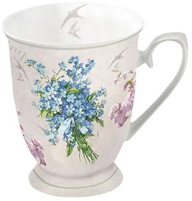 Tavaszi kék nefelejcs virágos porcelán talpas bögre Laura 250 ml
