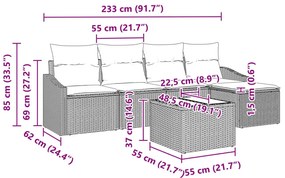 6 Darabos Kert Kanapészett Párnákkal Szürke Poli Rattan