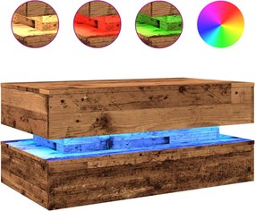 vidaXL antik fa színű dohányzóasztal LED-lámpákkal 90x50x40 cm