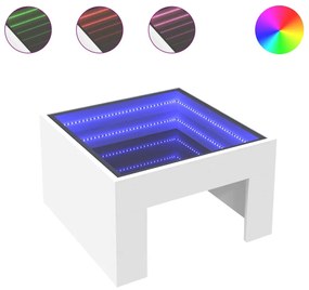 Fehér végtelen hatású LED-es dohányzóasztal 50 x 50 x 30 cm