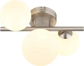 Globo 56140-3W Mennyezeti lámpa fém nikkel matt, üveg fehér, HxSzxM: 280x210x190mm, üveg átmérő: 2x10cm, 1x12cm, benne 3x G9 LED 3.5W 230V, 350lm forrás, 80lm kimenet, 3000K