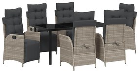vidaXL Kert étkező szett párnával 7 pcs Világosszürke polirattan
