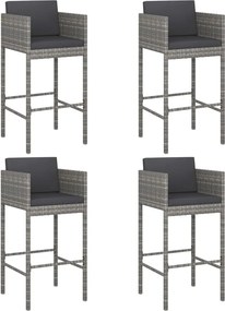 vidaXL 4 db szürke polyrattan bárszék párnával