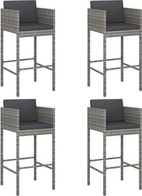 vidaXL 4 db szürke polyrattan bárszék párnával