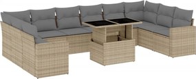 vidaXL 11 részes bézs polyrattan kerti ülőgarnitúra párnákkal