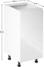 Alsószekrény, fehér/fehér extra magasfényű, jobbos, AURORA D40