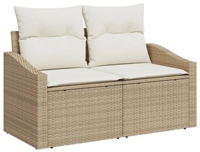 2-Fős Kerti Kanapé Párnákkal Bézs Poly Rattan