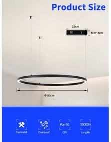 Immax NEO 07215L-LED Dimmelhető csillár zsinóron FINO 60W/230V 80cm fekete Tuya + távirányító