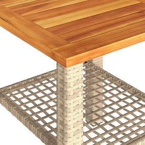 bézs polyrattan és akácfa kerti asztal 40 x 40 x 42 cm
