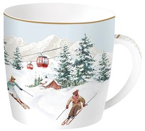 Karácsonyi porcelán bögre fém díszdobozban Chalet